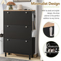 Narrow Design Shoe Cabinet With 3 Flip Drawers, Wood Grain Pattern Top Entryway Organizer With 3 Hooks, Free Standing Shoe Rack With Adjustable Panel For Hallway, Black Freestanding 3 4 Drawers Black Primary Living Space Shelves Included Particle Board