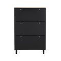 Narrow Design Shoe Cabinet With 3 Flip Drawers, Wood Grain Pattern Top Entryway Organizer With 3 Hooks, Free Standing Shoe Rack With Adjustable Panel For Hallway, Black Freestanding 3 4 Drawers Black Primary Living Space Shelves Included Particle Board