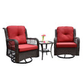 Outdoor Bistro Set 3 Pieces, Outdoor Resin Wicker Swivel Rocker Patio Chair, 360 Degree Swivel Rocking Chairs And Tempered Glass Top Side Coffee Table, Outdoor Rattan Conversation Sets Red Yes Complete Patio Set Red Weather Resistant Frame Fade Resistant