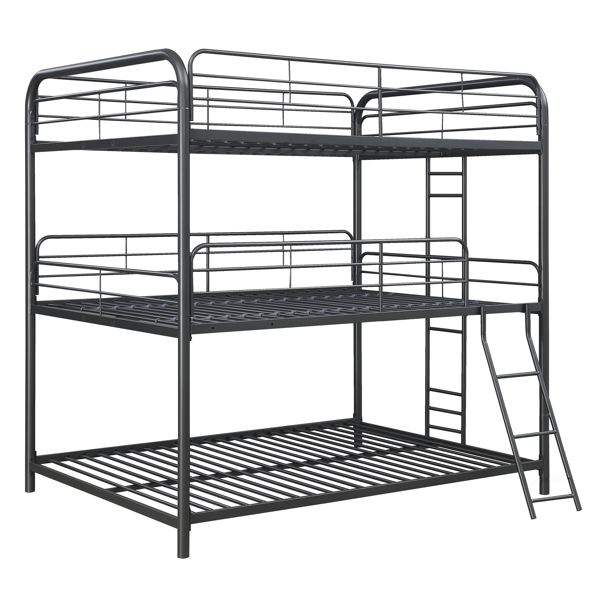 Furnituretriple Bunk Bed, Full Full Full, Black Black Metal