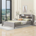 Wood Full Size Platform Bed With Built In Led Light, Storage Headboard And Guardrail, Antique Grey Box Spring Not Required Full Antique Gray Wood Bedroom Bed Frame Solid Wood Mdf