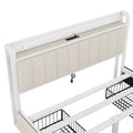 Queen Bed Frame With Led Headboard, Upholstered Bed With 4 Storage Drawers And Usb Ports, Beige Queen Beige Linen