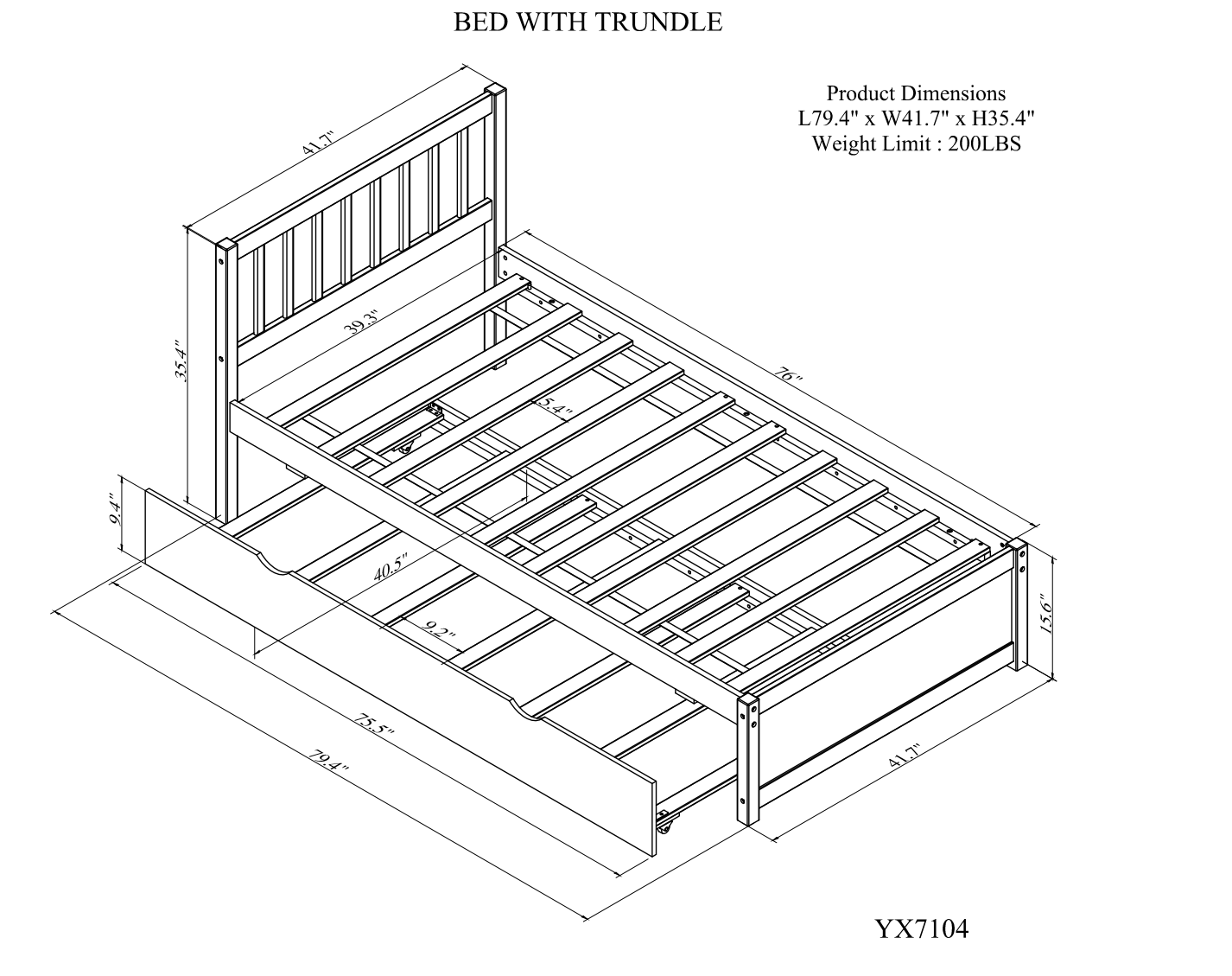 Modern Design Wooden Twin Size Platform Bed Frame With Trundle For Walnut Color Walnut Rubber Wood