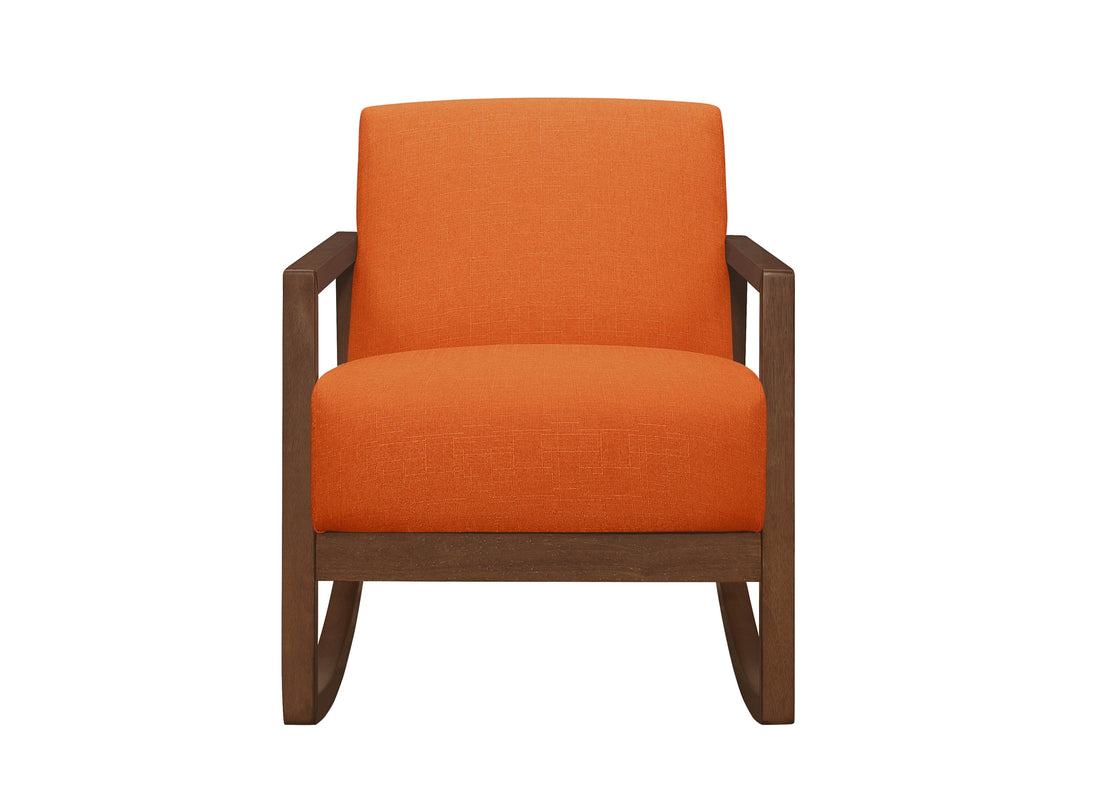 1Pc Rocker Accent Chair Modern Living Room Plush Cushion Orange Soft Upholstery Hardwood Frame Elegant Style Comfort Relax Orange Primary Living Space Modern Solid Wood