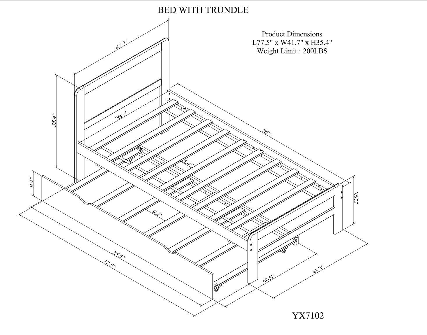 Modern Design Wooden Twin Size Platform Bed Frame With Trundle For Walnut Color Walnut Rubber Wood