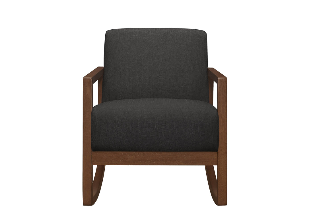 1Pc Rocker Accent Chair Modern Living Room Plush Cushion Dark Gray Soft Upholstery Hardwood Frame Elegant Style Comfort Relax Dark Gray Primary Living Space Modern Solid Wood