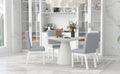 5 Piece Dining Set Retro Round Table With 4 Upholstered Chairs For Living Room, Dining Room Creamy White Cream White Rubber Wood