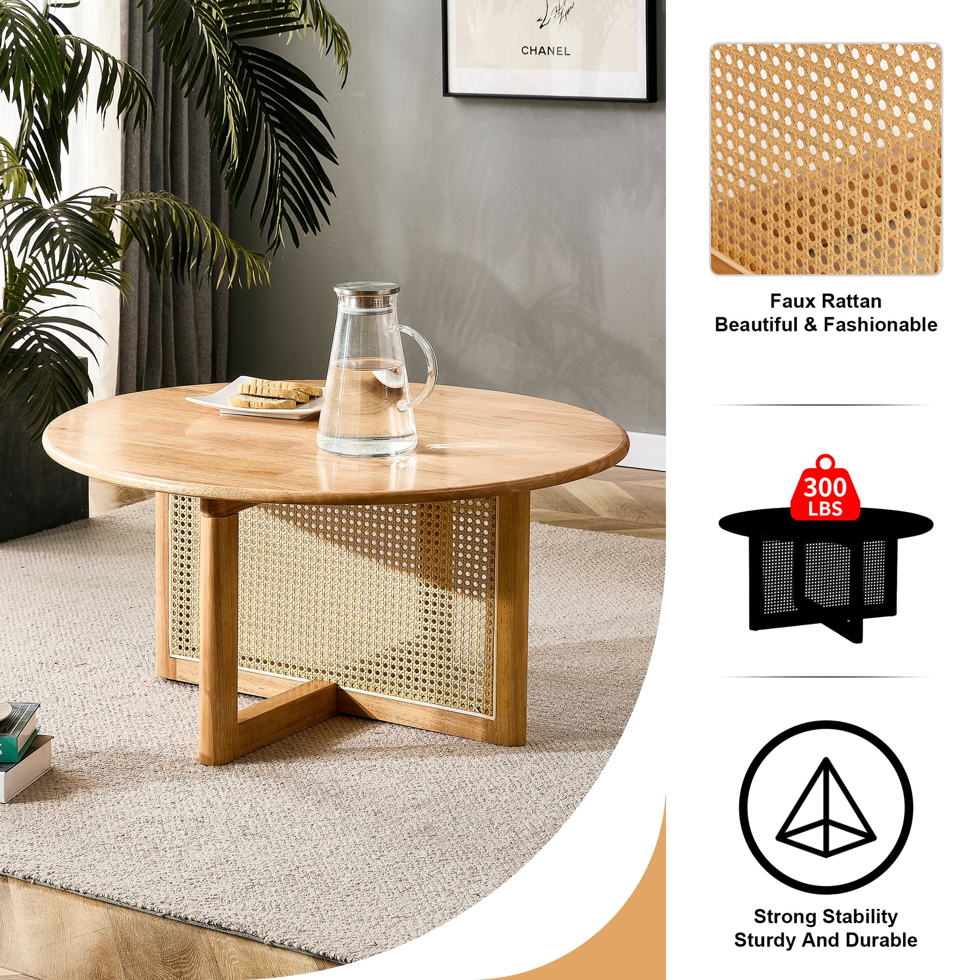 Naturally Elegant Wooden Coffee Table With Faux Rattan Accents Perfect For Stylish Living Rooms And Cozy Tea Time Natural Wood Wood