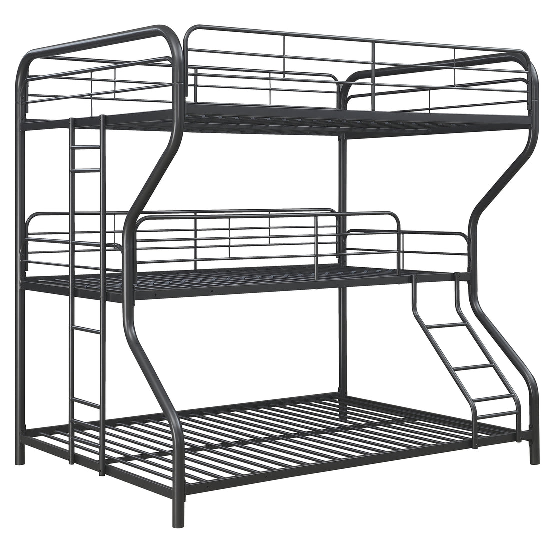 Furnituretriple Bunk Bed, Full Twin Full, Black Black Metal