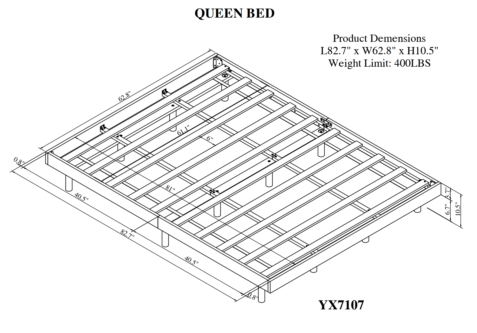 Modern Design Queen Floating Platform Bed Frame For Walnut Color Walnut Particle Board