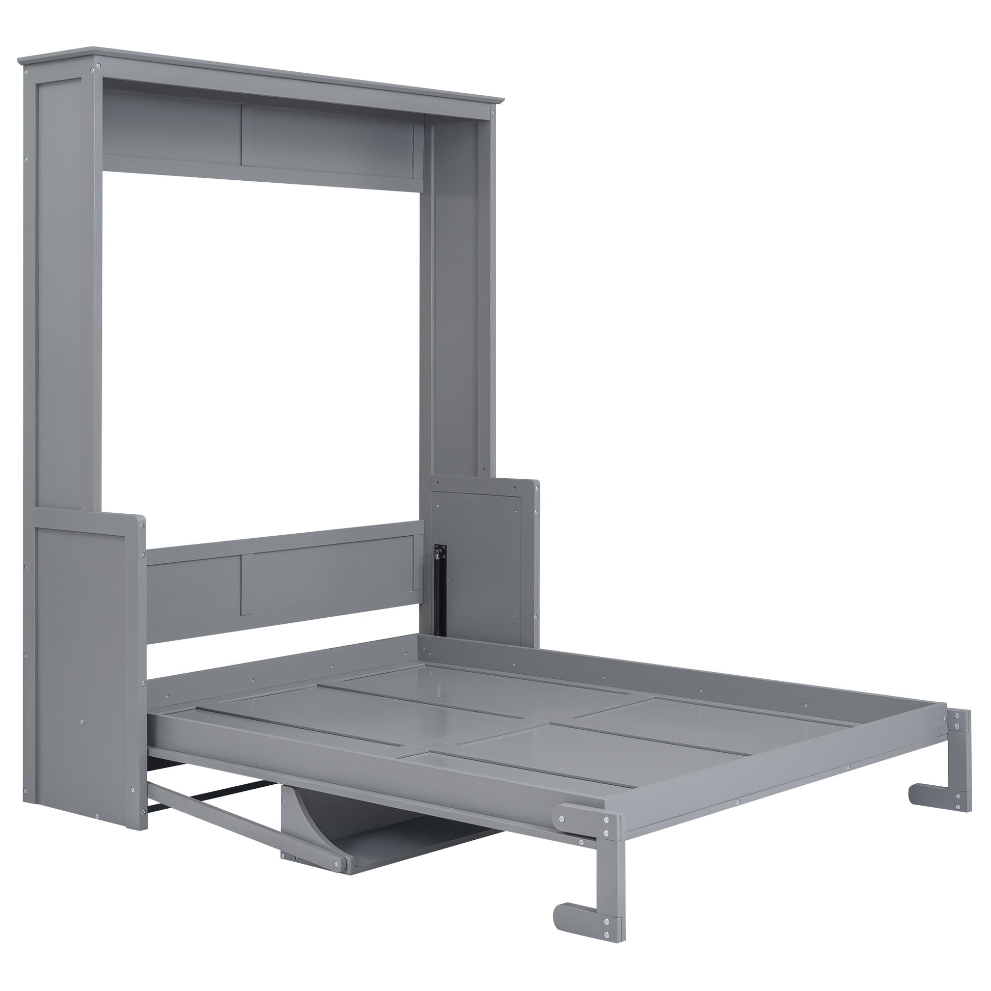 Queen Size Murphy Bed With A Shelf, Gray Box Spring Not Required Queen Gray Wood Bedroom Murphy Solid Wood Mdf