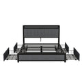 Queen Bed Frame With Led Headboard, Upholstered Bed With 4 Storage Drawers And Usb Ports, Dark Grey Queen Dark Gray Linen