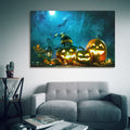 Drop Ping Framed Canvas Wall Art Decor Painting For Halloween, Jack O Lanterns With Wizard Hat Painting For Halloween Gift, Decoration For Halloween Living Room, Bedroom Decor Ready To Hang Multicolor Canvas