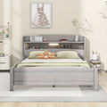 Wood Full Size Platform Bed With Built In Led Light, Storage Headboard And Guardrail, Antique Grey Box Spring Not Required Full Antique Gray Wood Bedroom Bed Frame Solid Wood Mdf