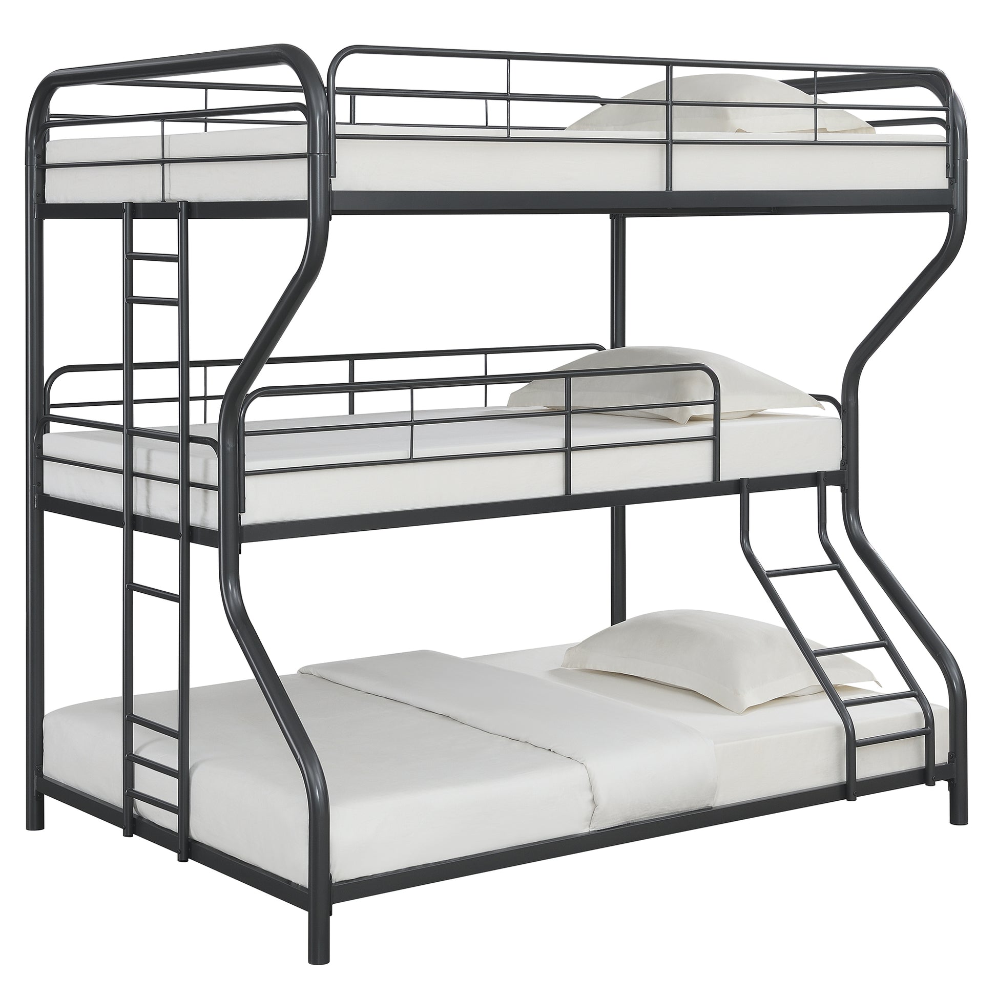 Furnituretriple Bunk Bed, Full Twin Full, Black Black Metal