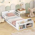 Twin Size Floor Bed With Storage Footboard And Guardrail, White Box Spring Not Required Twin White Wood Bedroom Bed Frame Solid Wood Mdf