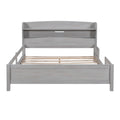 Wood Full Size Platform Bed With Built In Led Light, Storage Headboard And Guardrail, Antique Grey Box Spring Not Required Full Antique Gray Wood Bedroom Bed Frame Solid Wood Mdf