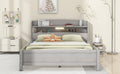 Wood Full Size Platform Bed With Built In Led Light, Storage Headboard And Guardrail, Antique Grey Box Spring Not Required Full Antique Gray Wood Bedroom Bed Frame Solid Wood Mdf