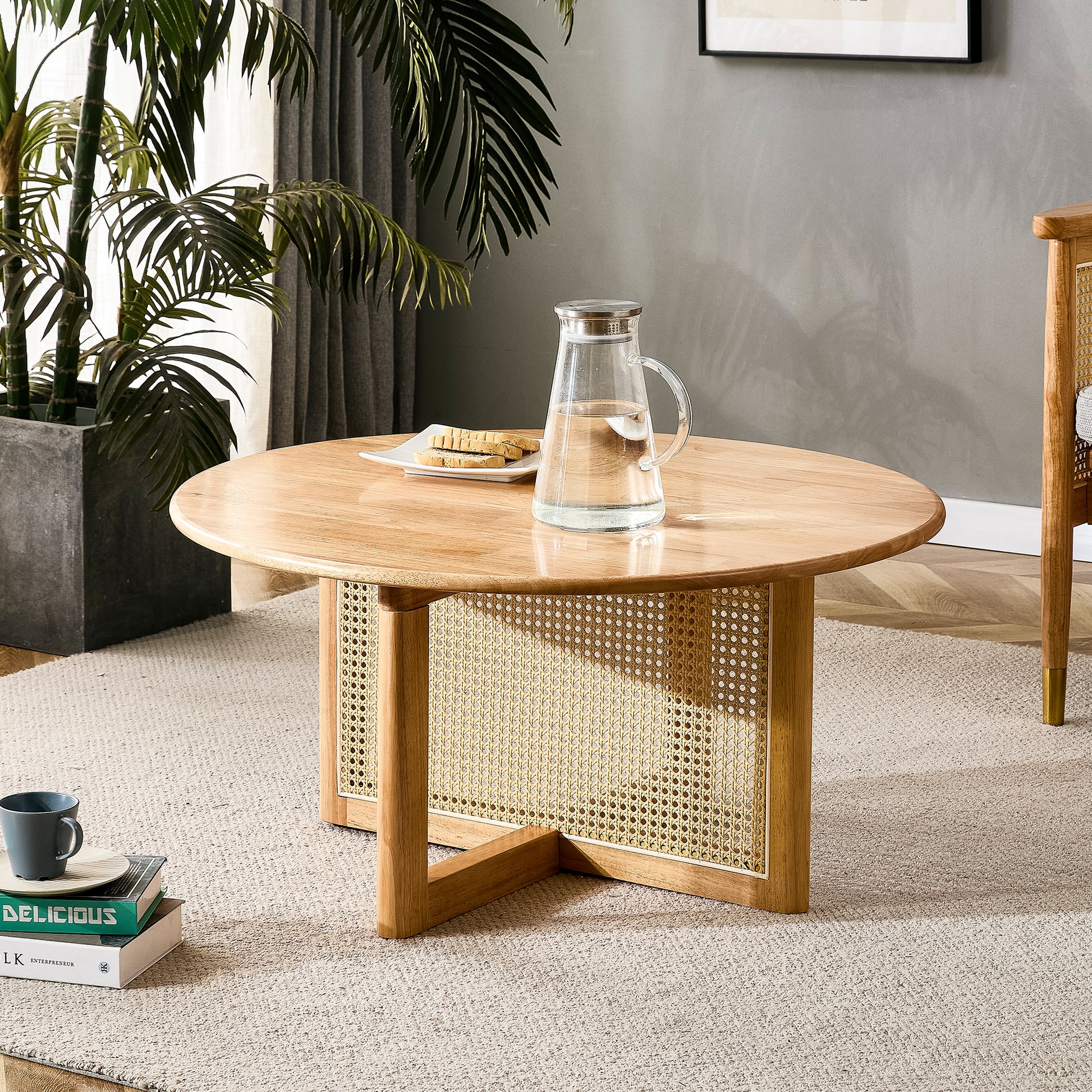 Naturally Elegant Wooden Coffee Table With Faux Rattan Accents Perfect For Stylish Living Rooms And Cozy Tea Time Natural Wood Wood