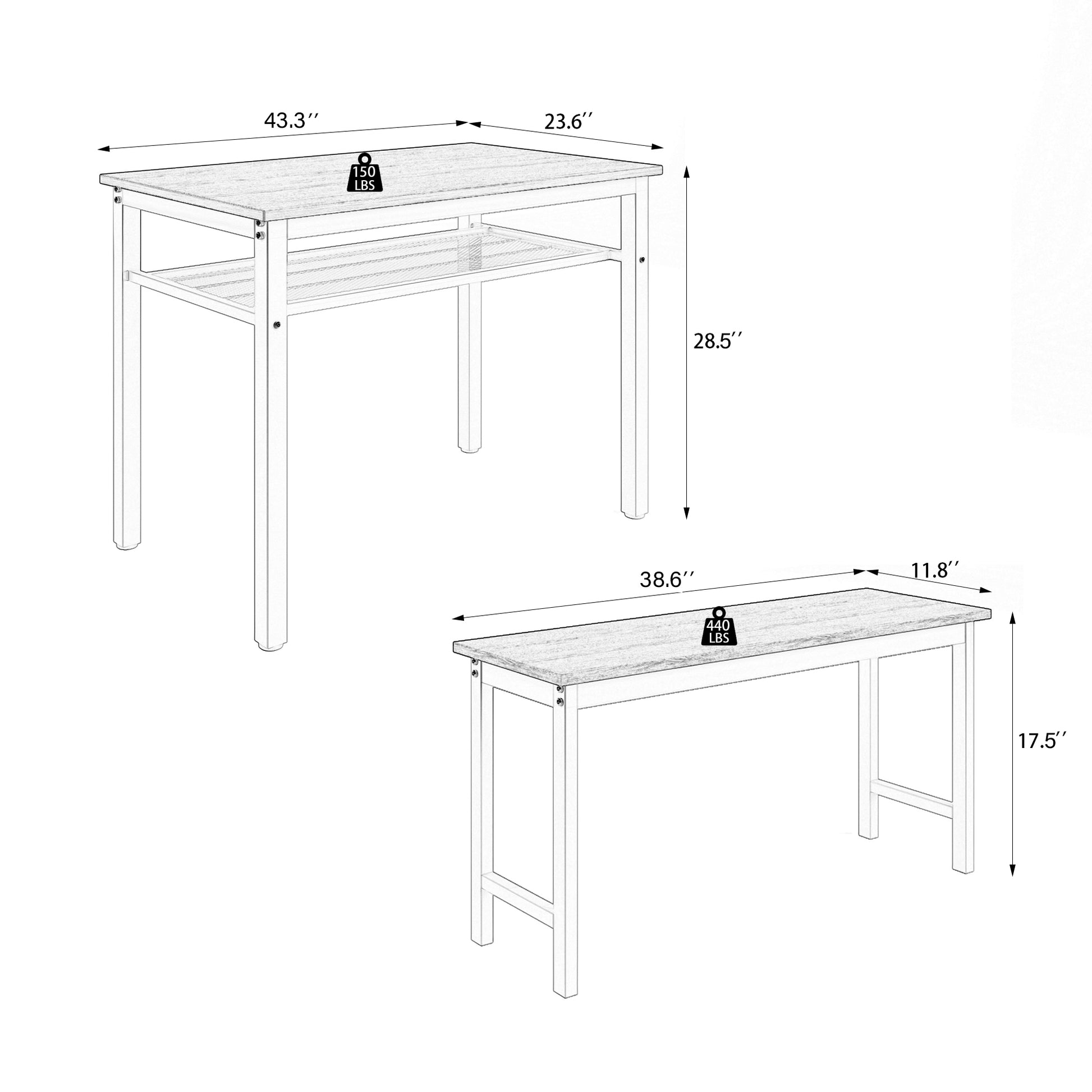 3 Pieces Farmhouse Kitchen Table Set With Two Benches, Metal Frame And Mdf Board Brown Mdf