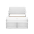 Twin Size Floor Bed With Storage Footboard And Guardrail, White Box Spring Not Required Twin White Wood Bedroom Bed Frame Solid Wood Mdf