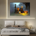 Drop Ping Framed Canvas Wall Art Decor Painting For Halloween, Skeleton With Jack O Lanterns Painting For Halloween Gift, Decoration For Halloween Living Room, Bedroom Decor Ready To Hang Rectangle Framed Multicolor Halloween Oversized 41In Canvas