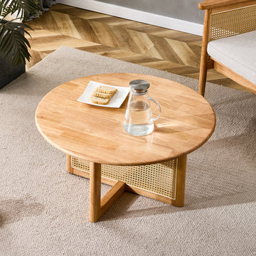 Naturally Elegant Wooden Coffee Table With Faux Rattan Accents Perfect For Stylish Living Rooms And Cozy Tea Time Natural Wood Wood