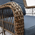 Outdoor Bistro Set 3 Pieces, Outdoor Resin Wicker Swivel Rocker Patio Chair, 360 Degree Swivel Rocking Chairs And Tempered Glass Top Side Coffee Table, Outdoor Rattan Conversation Sets Navy Blue Yes Complete Patio Set Navy Blue Weather Resistant Frame