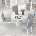 5 Piece Dining Set Retro Round Table With 4 Upholstered Chairs For Living Room, Dining Room Creamy White Cream White Rubber Wood