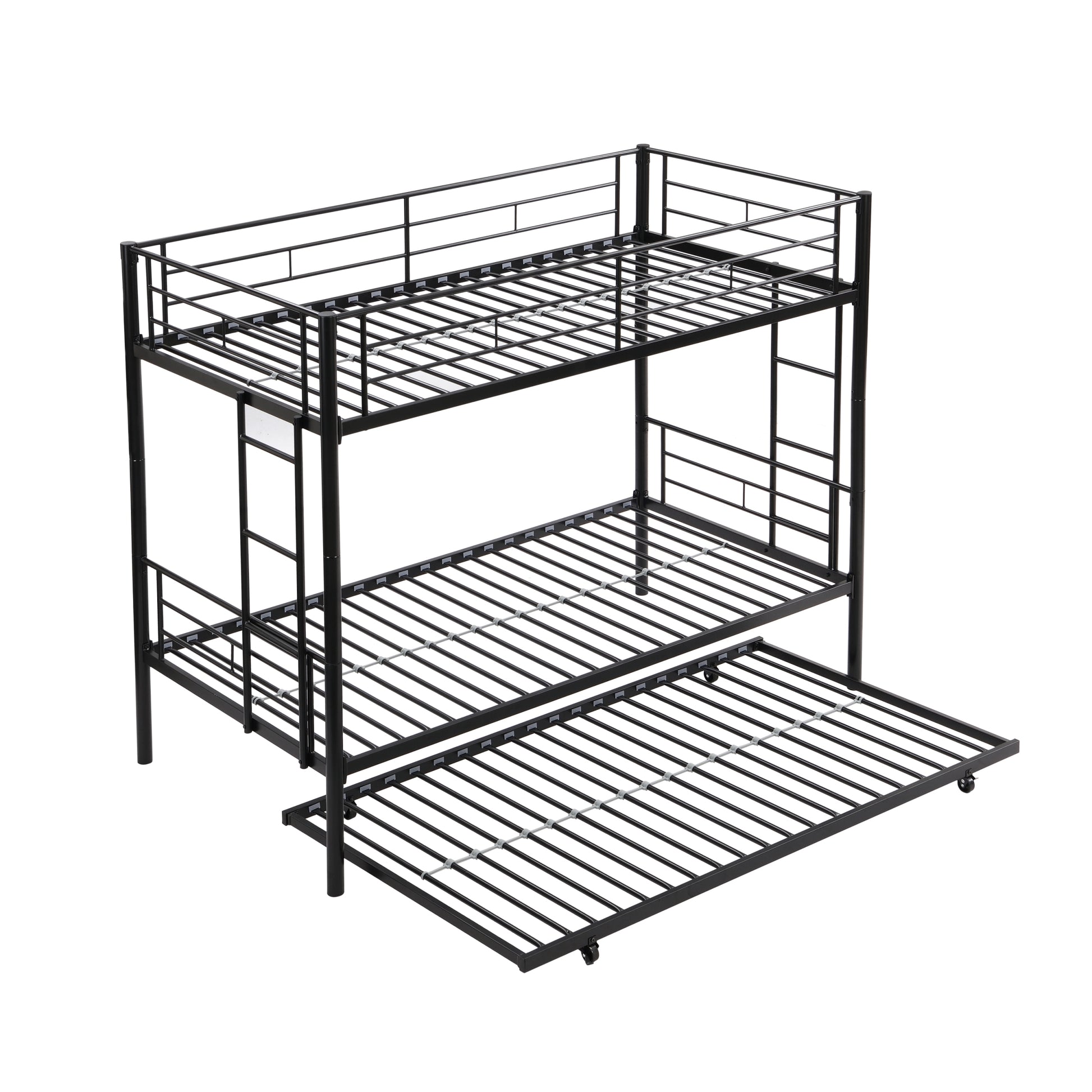 Over Twin Bunk Bed Frame With Trundle,Metal Bunkbed With Sturdy Guard Rail And 2 Sideladders For Kids Adults,Can Be Divided Into Two Beds, No Box Spring Needed, Noise Free For Dorm,Black Box Spring Not Required Twin Black Metal Bedroom Industrial Bunk