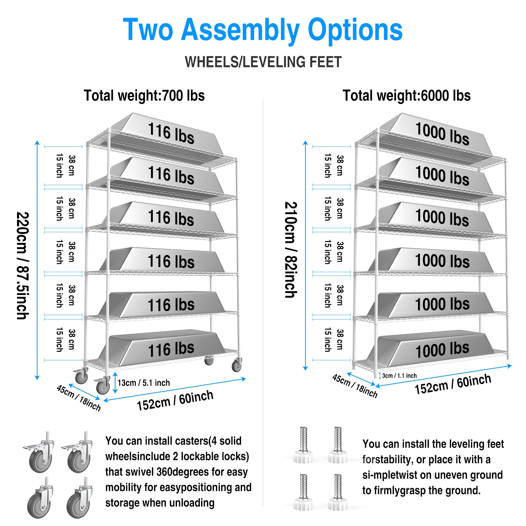 6 Tier Wire Shelving Unit, 6000 Lbs Nsf Height Adjustable Metal Garage Storage Shelves With Wheels, Heavy Duty Storage Wire Rack Metal Shelves White 186082 White Iron Plastic