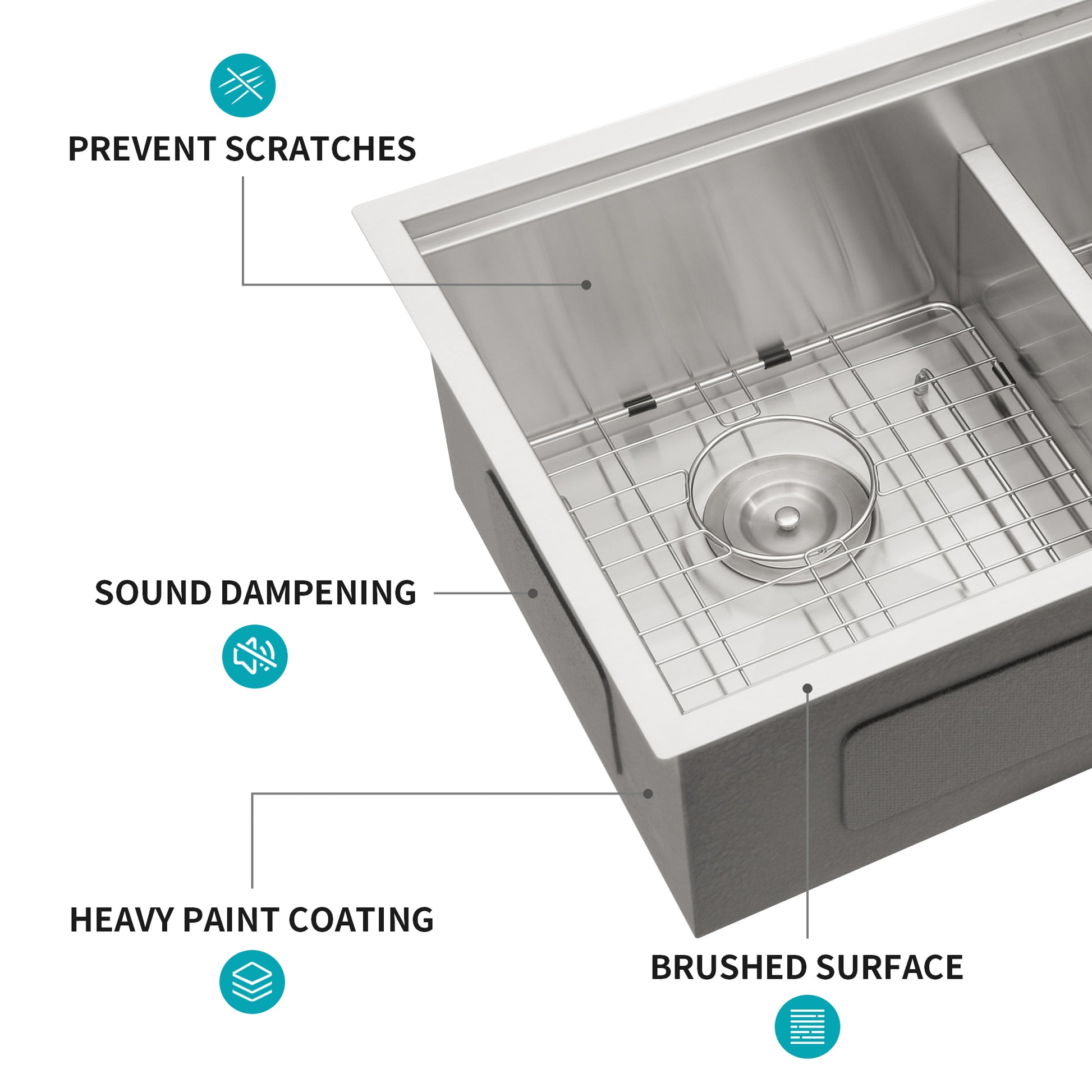 Undermount Sink 30"X19" X 10" Double Bowl 50 50 Kitchen Sink 16 Gauge With Two 10" Deep Basin, Brushed Nickel Brushed Nickel Stainless Steel