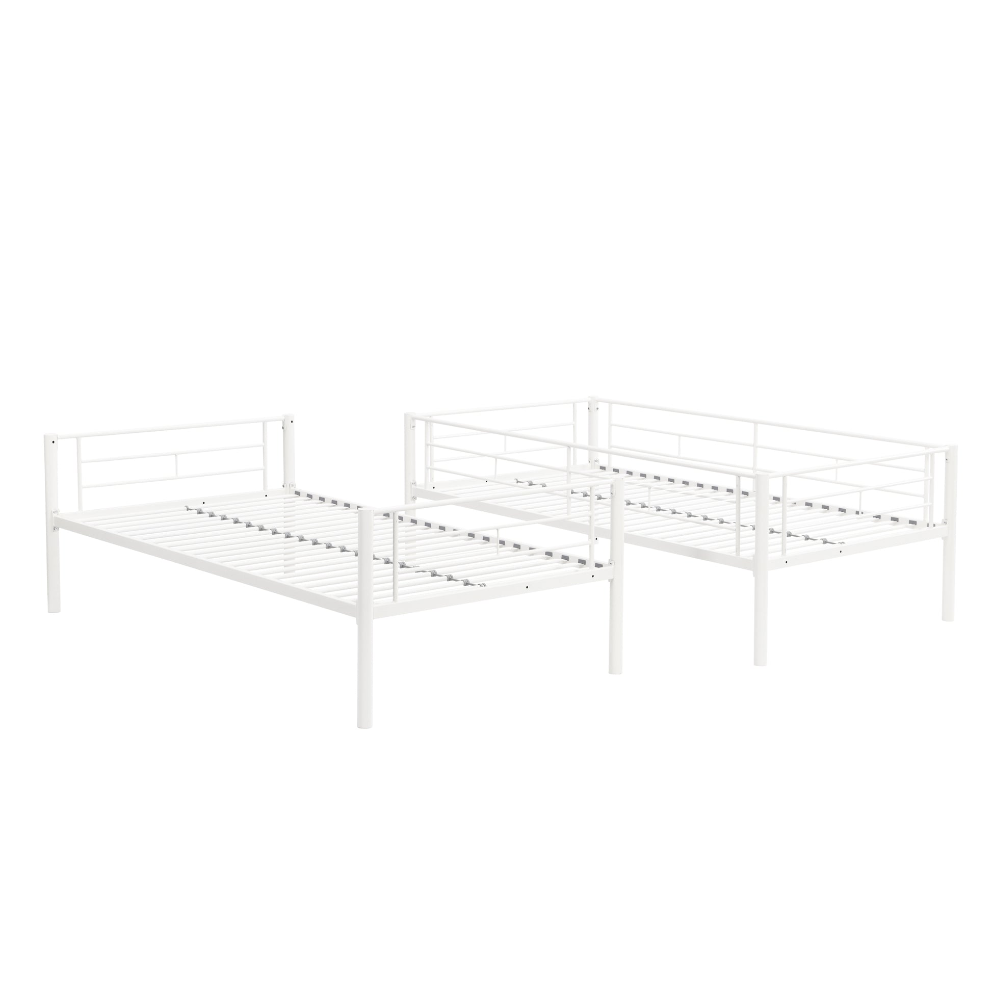 Twin Over Twin Metal Bunk Bed,Metal Structure Bedframe With Safety Guardrails And 2 Ladders,Convertible Bunkbeds,No Spring Box Required And Space Saving Design,White Box Spring Not Required Twin White Metal Bedroom Industrial Bed Frame Metal