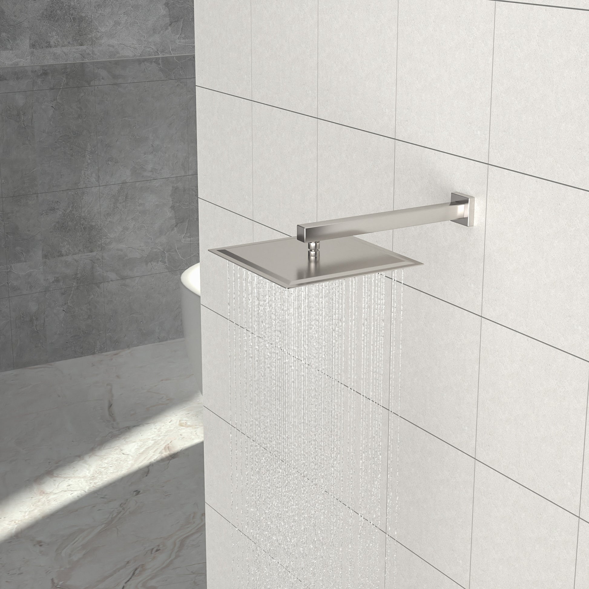 Rain Fixed Shower Head 12 Inch Square, Brushed Nickel Brushed Nickel Stainless Steel