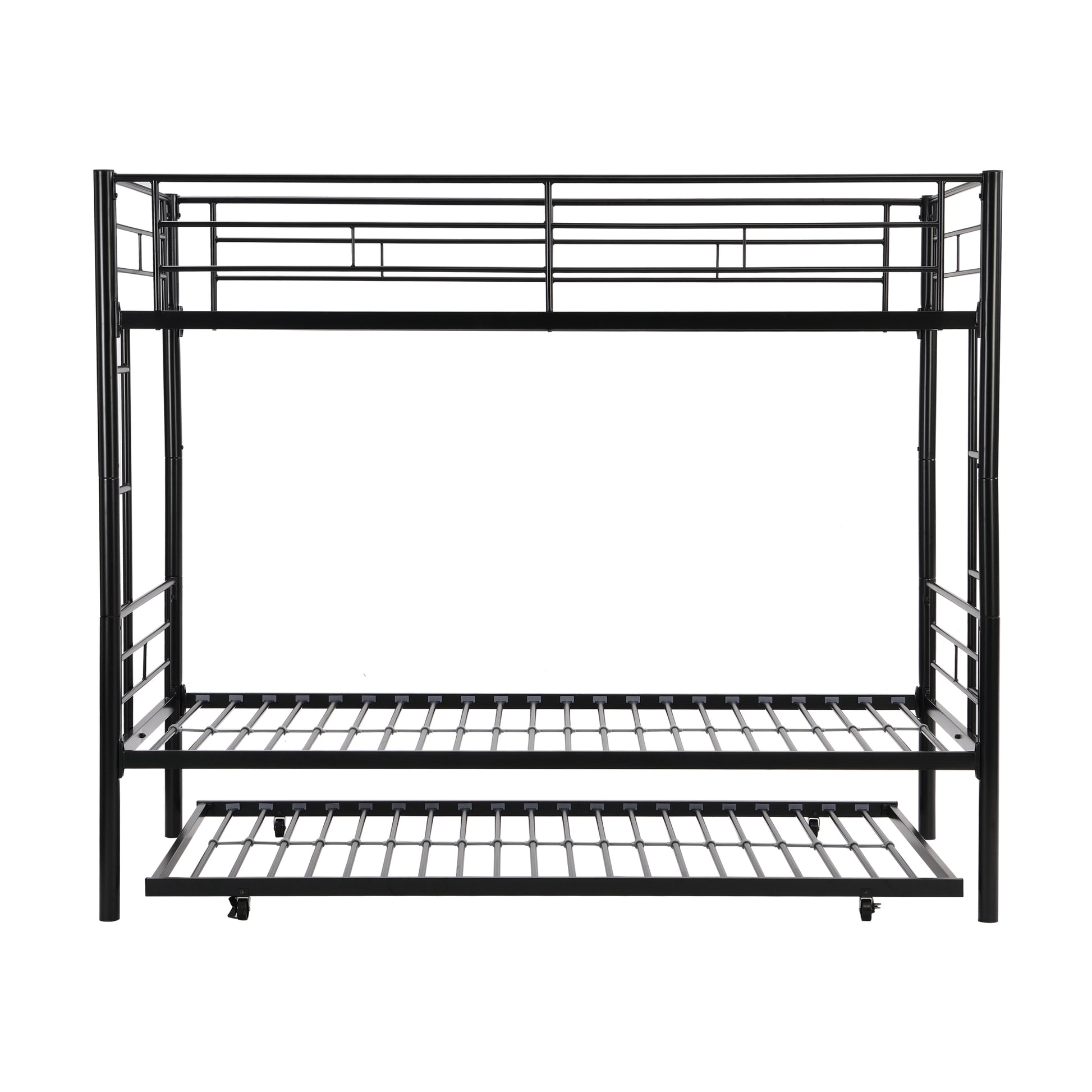 Over Twin Bunk Bed Frame With Trundle,Metal Bunkbed With Sturdy Guard Rail And 2 Sideladders For Kids Adults,Can Be Divided Into Two Beds, No Box Spring Needed, Noise Free For Dorm,Black Box Spring Not Required Twin Black Metal Bedroom Industrial Bunk
