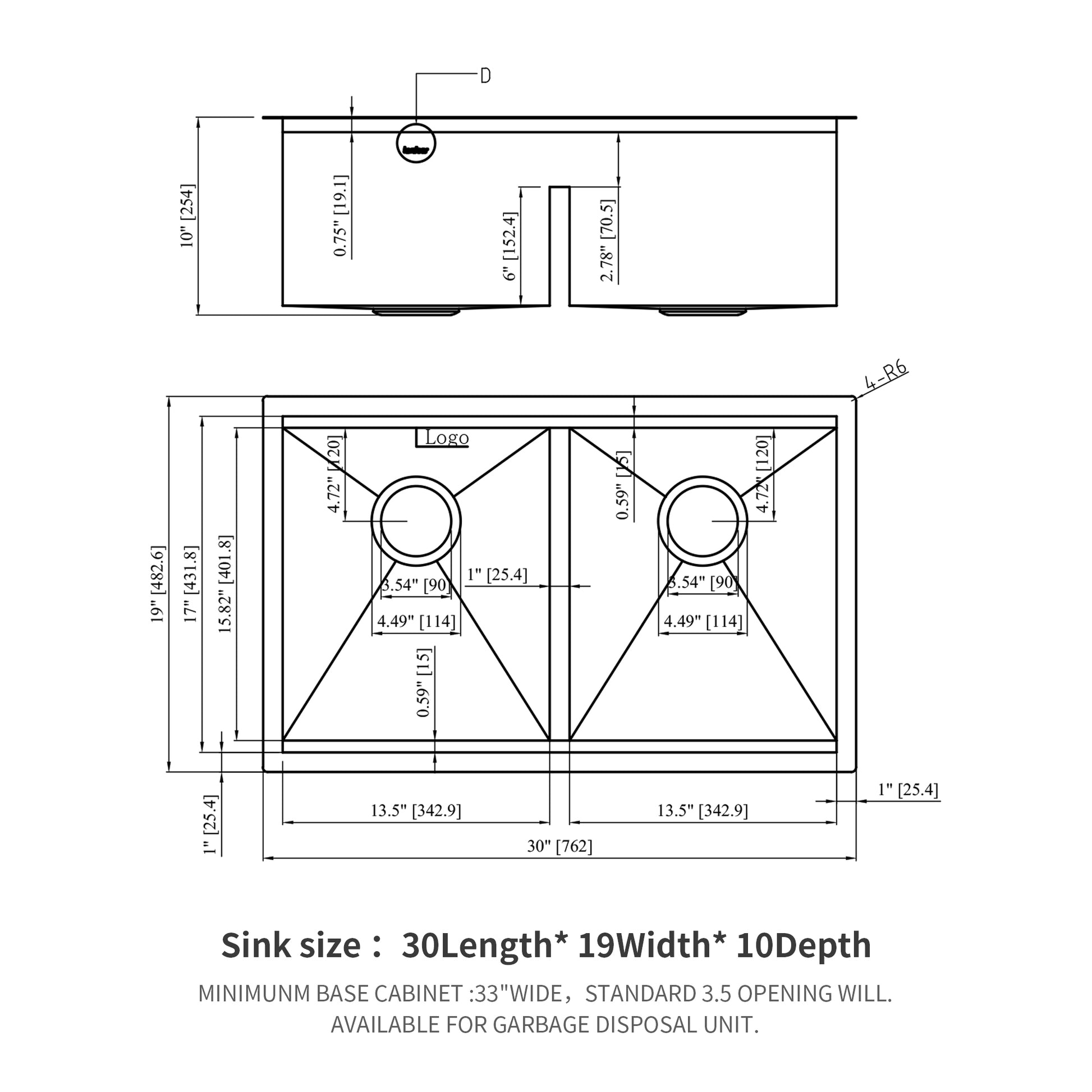 Undermount Sink 30"X19" X 10" Double Bowl 50 50 Kitchen Sink 16 Gauge With Two 10" Deep Basin, Brushed Nickel Brushed Nickel Stainless Steel