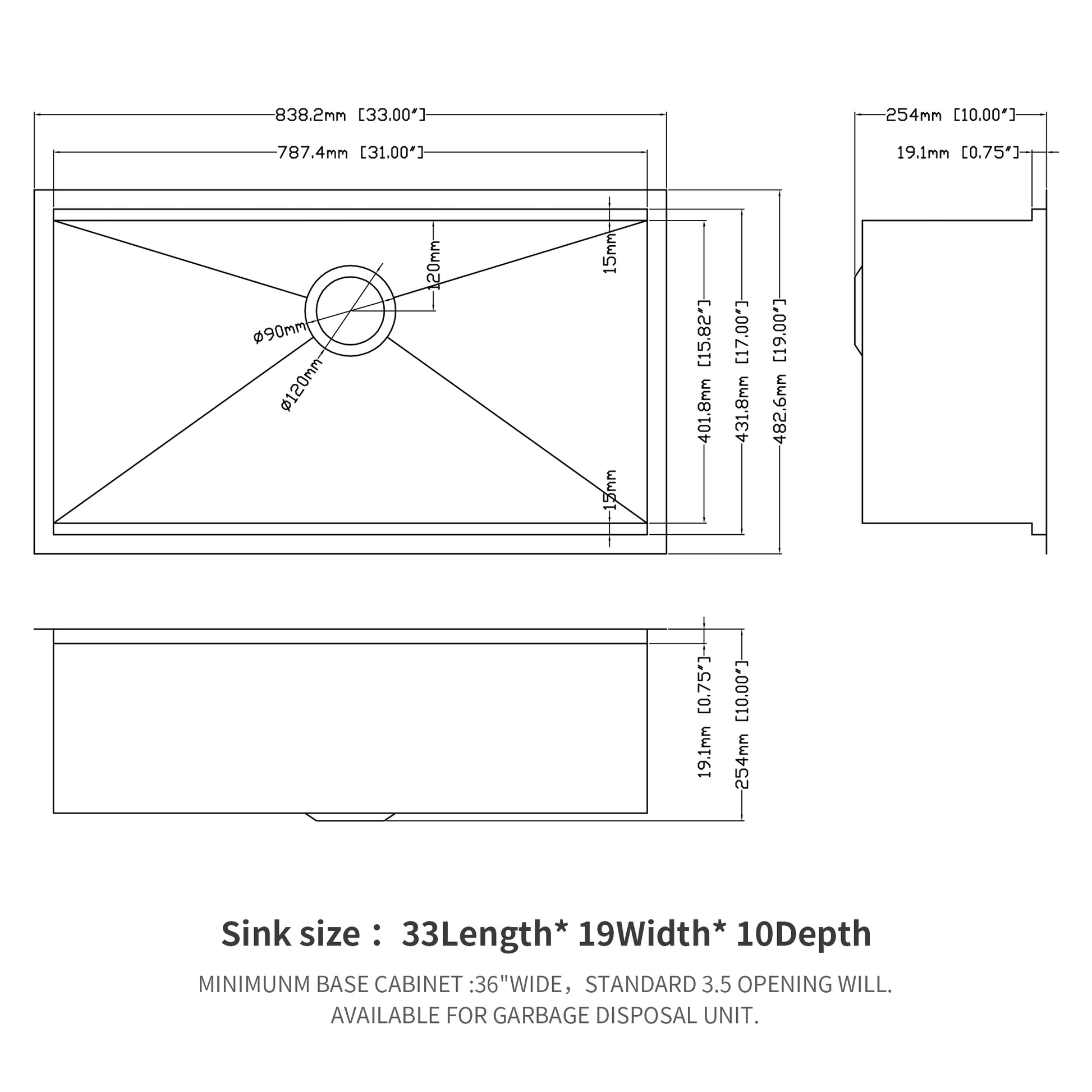 Single Bowl Undermount Workstation Kitchen Sink 33"X19"X 10" Inch 16 Gauge Stainless Steel Deep Sink Brushed Nickel Stainless Steel