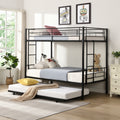 Over Twin Bunk Bed Frame With Trundle,Metal Bunkbed With Sturdy Guard Rail And 2 Sideladders For Kids Adults,Can Be Divided Into Two Beds, No Box Spring Needed, Noise Free For Dorm,Black Box Spring Not Required Twin Black Metal Bedroom Industrial Bunk