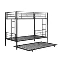 Over Twin Bunk Bed Frame With Trundle,Metal Bunkbed With Sturdy Guard Rail And 2 Sideladders For Kids Adults,Can Be Divided Into Two Beds, No Box Spring Needed, Noise Free For Dorm,Black Box Spring Not Required Twin Black Metal Bedroom Industrial Bunk