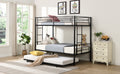 Over Twin Bunk Bed Frame With Trundle,Metal Bunkbed With Sturdy Guard Rail And 2 Sideladders For Kids Adults,Can Be Divided Into Two Beds, No Box Spring Needed, Noise Free For Dorm,Black Box Spring Not Required Twin Black Metal Bedroom Industrial Bunk