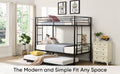 Over Twin Bunk Bed Frame With Trundle,Metal Bunkbed With Sturdy Guard Rail And 2 Sideladders For Kids Adults,Can Be Divided Into Two Beds, No Box Spring Needed, Noise Free For Dorm,Black Box Spring Not Required Twin Black Metal Bedroom Industrial Bunk