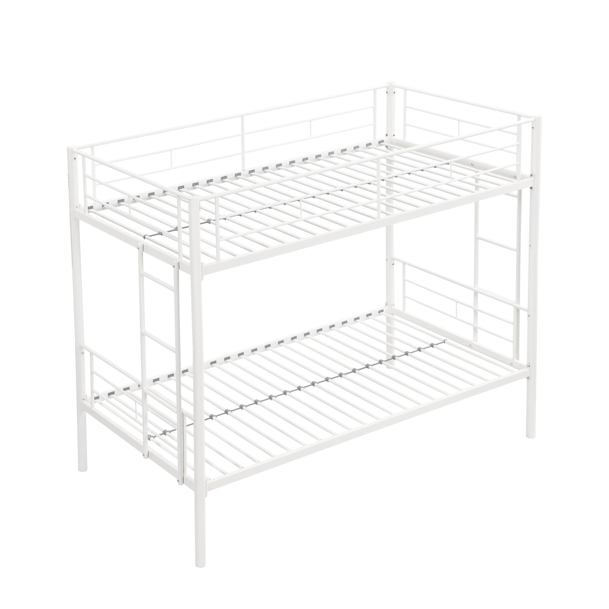 Twin Over Twin Metal Bunk Bed,Metal Structure Bedframe With Safety Guardrails And 2 Ladders,Convertible Bunkbeds,No Spring Box Required And Space Saving Design,White Box Spring Not Required Twin White Metal Bedroom Industrial Bed Frame Metal