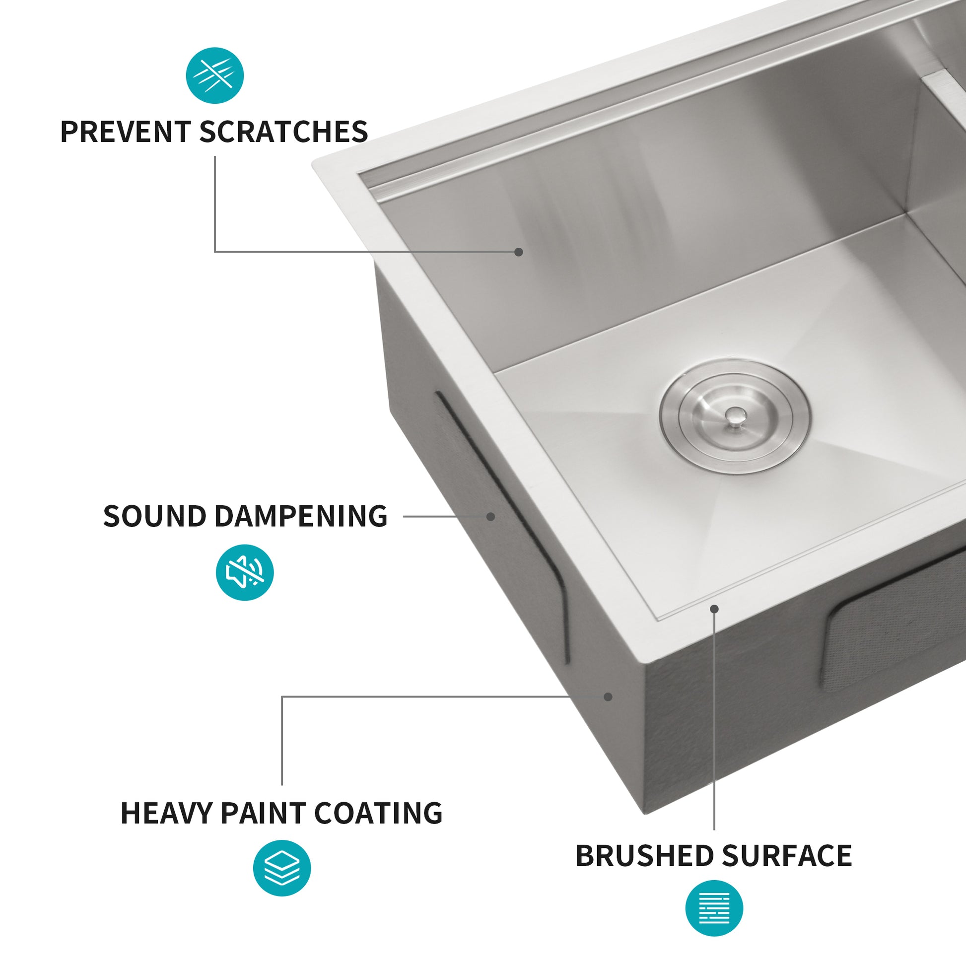 Double Bowl 60 40 Undermount Sink 33"X19" Double Bowl Kitchen Sink 16 Gauge With Two 10" Deep Basin Brushed Nickel Stainless Steel