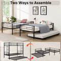 Over Twin Bunk Bed Frame With Trundle,Metal Bunkbed With Sturdy Guard Rail And 2 Sideladders For Kids Adults,Can Be Divided Into Two Beds, No Box Spring Needed, Noise Free For Dorm,Black Box Spring Not Required Twin Black Metal Bedroom Industrial Bunk