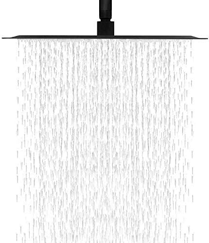 12" Square Rainfall Shower Head Black Top Sprayer Shower Head Wall Ceiling Mounted Matte Black Stainless Steel