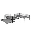 Over Twin Bunk Bed Frame With Trundle,Metal Bunkbed With Sturdy Guard Rail And 2 Sideladders For Kids Adults,Can Be Divided Into Two Beds, No Box Spring Needed, Noise Free For Dorm,Black Box Spring Not Required Twin Black Metal Bedroom Industrial Bunk