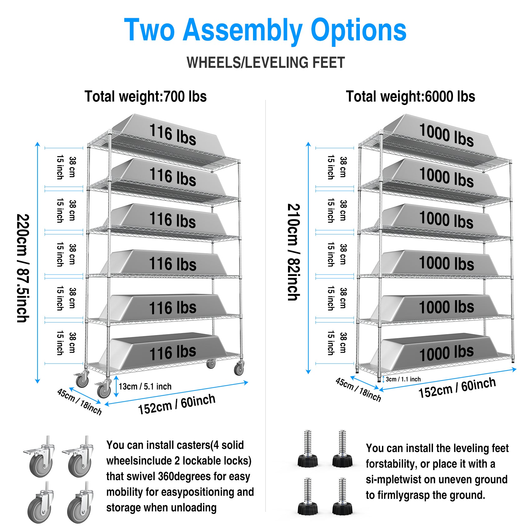 6 Tier Wire Shelving Unit, 6000 Lbs Nsf Height Adjustable Metal Garage Storage Shelves With Wheels, Heavy Duty Storage Wire Rack Metal Shelves Chrome 186082 Chrome Iron Plastic