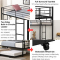 Over Twin Bunk Bed Frame With Trundle,Metal Bunkbed With Sturdy Guard Rail And 2 Sideladders For Kids Adults,Can Be Divided Into Two Beds, No Box Spring Needed, Noise Free For Dorm,Black Box Spring Not Required Twin Black Metal Bedroom Industrial Bunk