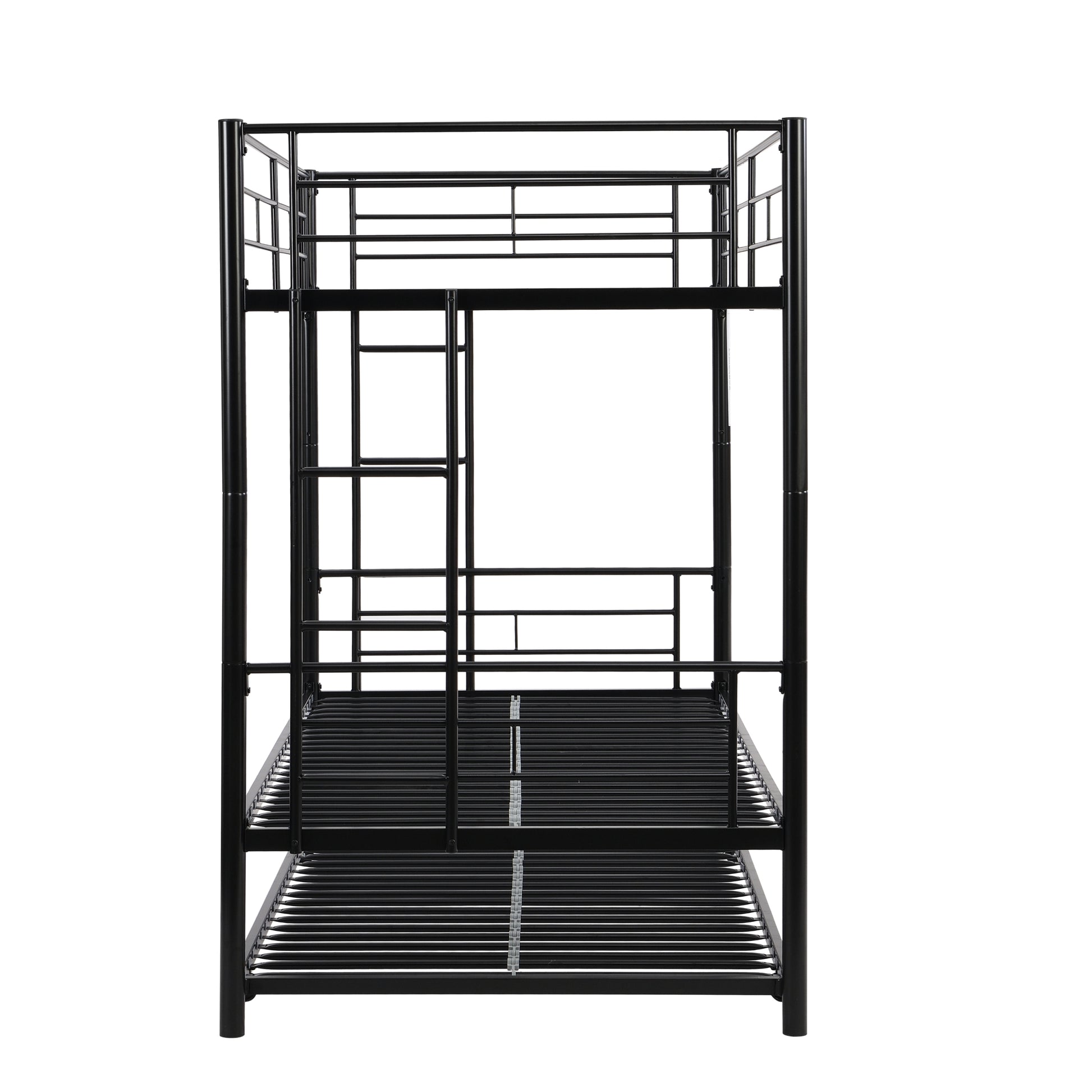Over Twin Bunk Bed Frame With Trundle,Metal Bunkbed With Sturdy Guard Rail And 2 Sideladders For Kids Adults,Can Be Divided Into Two Beds, No Box Spring Needed, Noise Free For Dorm,Black Box Spring Not Required Twin Black Metal Bedroom Industrial Bunk