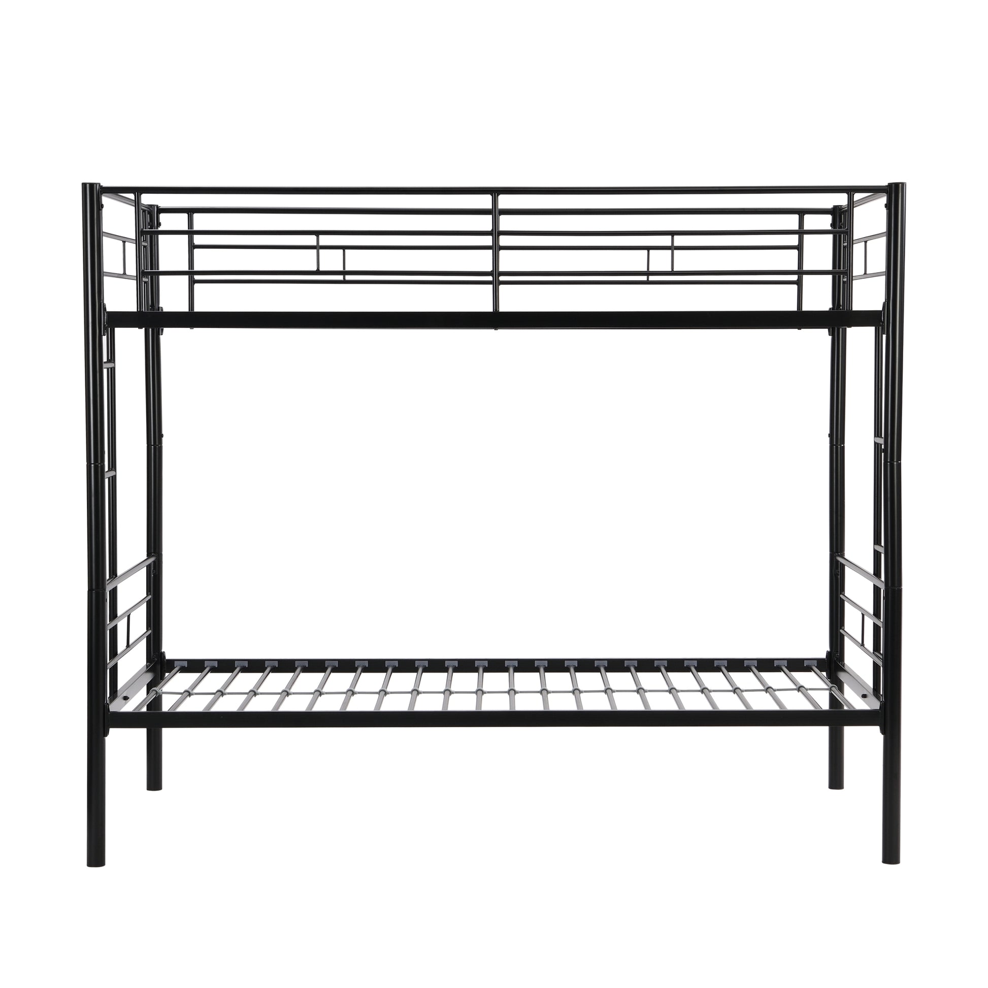 Bunk Bed Twin Over Twin Size With 2 Ladders And Full Length Guardrail, Metal, Storage Space, No Box Spring Needed, Noise Free, Black Box Spring Not Required Twin Black Metal Bedroom Industrial Bunk Metal